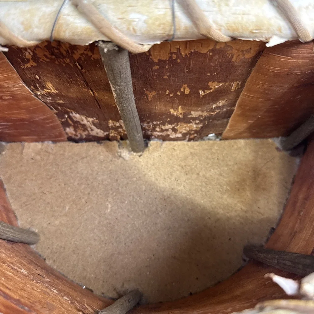 Vintage Birch Bark Wall Hanging 2 Loop Basket. Handmade.